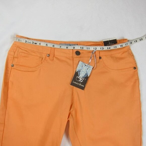Luxury Blues 15 XL Orange Capri Jean Shorts 35x17 Stretch & Pockets NEW WITH TAG - Picture 7 of 9